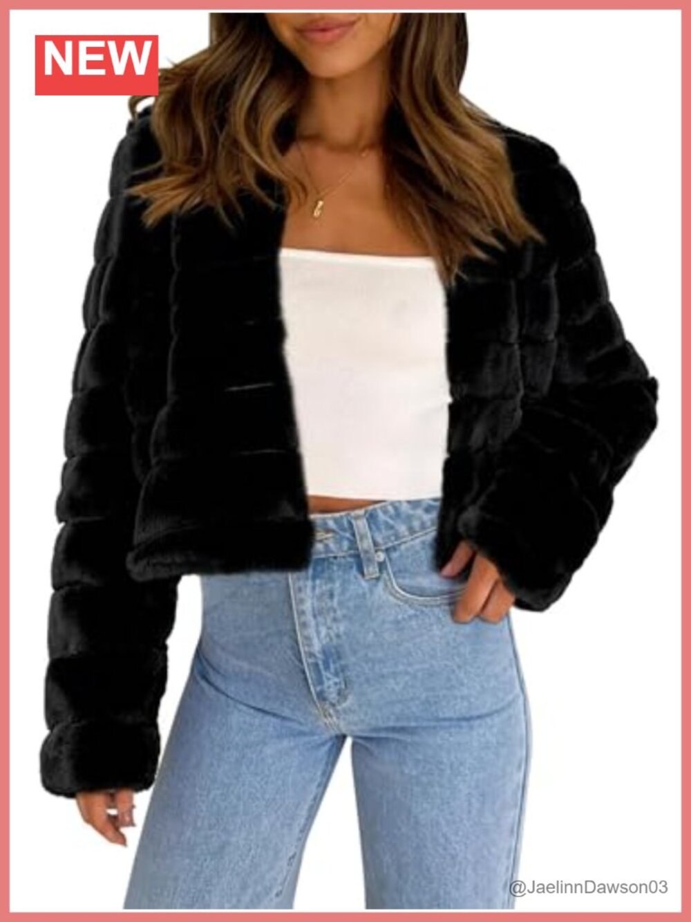 Womens Faux Fur Cropped Jacket Fluffy Long Sleeve Winter Coat